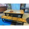 Table de ferme en chêne peinte avec 2 bancs