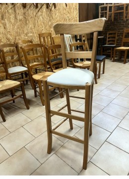 Tabouret directoire en chêne assise similicuir